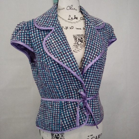 Boston Proper Jackets & Blazers - Boston Proper Silk Short Sleeve Tweed Blazer 8